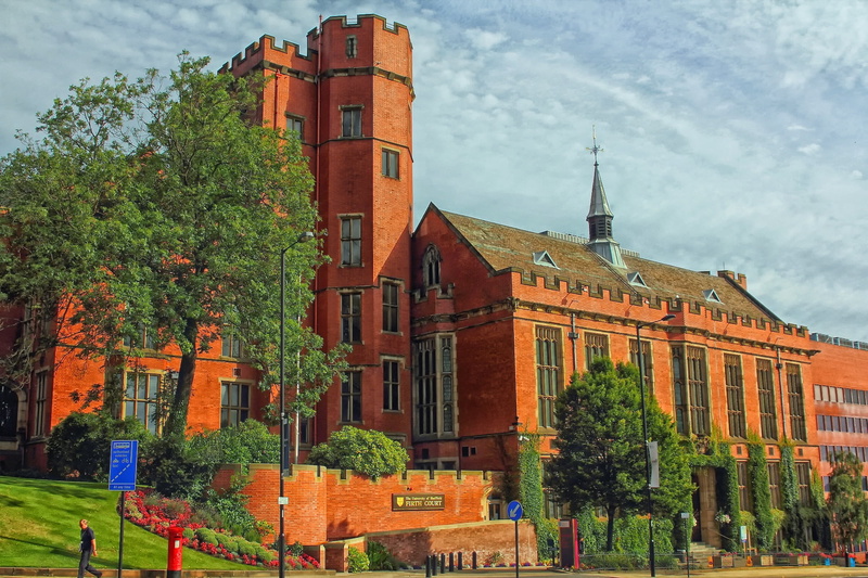 building Exterior, spire, incidental people, building, architecture, tower, england, historic, uk, trees, built structure, history, plant, firth court