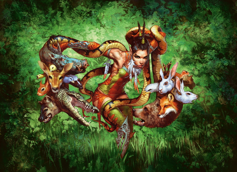 group of animals, representation, Magic: The Gathering, vignette, Gamer, creativity, green color, plant, stage costume, fantasy, day, animal wildlife, mammal