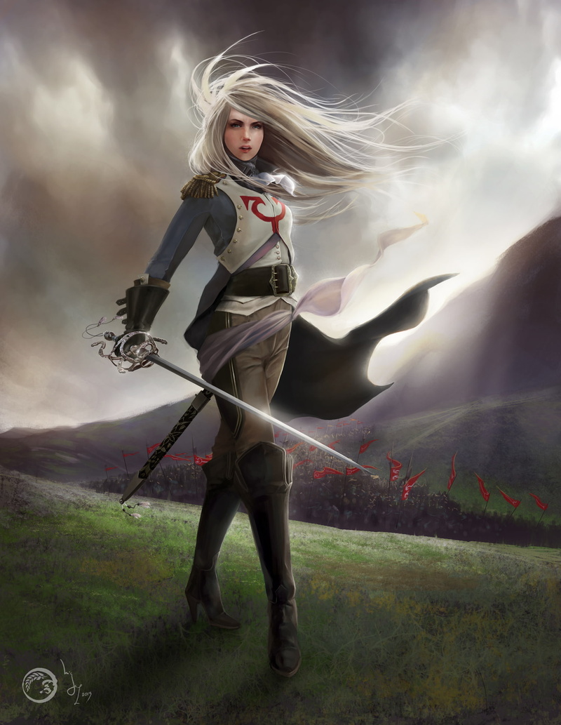 hairstyle, one person, sky, clothing, women, hair, nature, 1080P, Magic: The Gathering, portrait, beautiful woman, weapon, standing, blond hair, fantasy