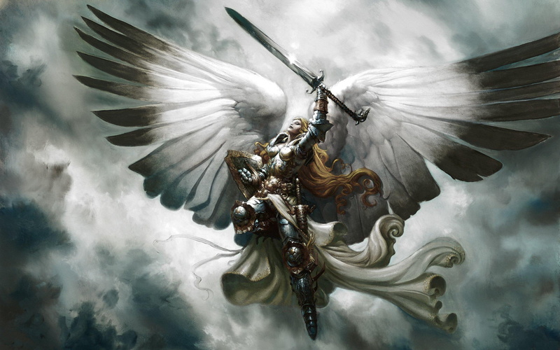 magic, angel, sword, games, 2K, gathering, game, character, 2560x1600, cloud, serra angel, magic: the gathering, serra