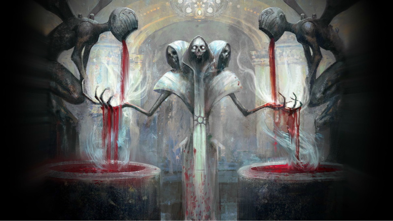 sculpture, blood, sacrifice, the altar, temple - Building, religion, female likeness, statue, indoors, church, famous Place, close-up, Magic the Gathering