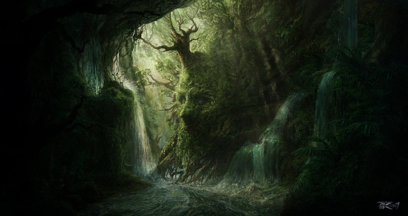 Magical, cave, landscape, fantasy, skull, tree, nature, forest, 2K, art, artwork