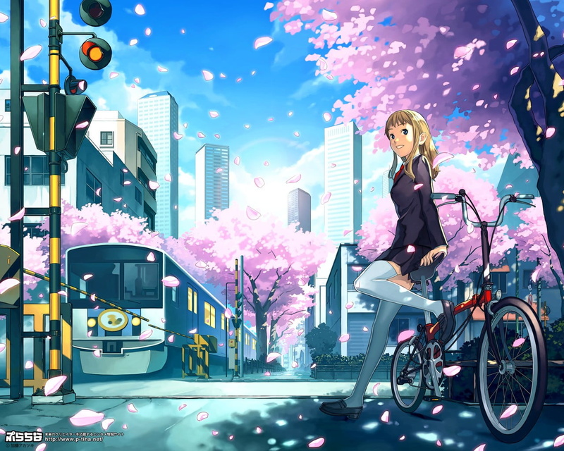 lifestyles, street, riding, young adult, city, outdoors, women, leisure activity, architecture, casual clothing, young women, bicycle, transportation, school uniform