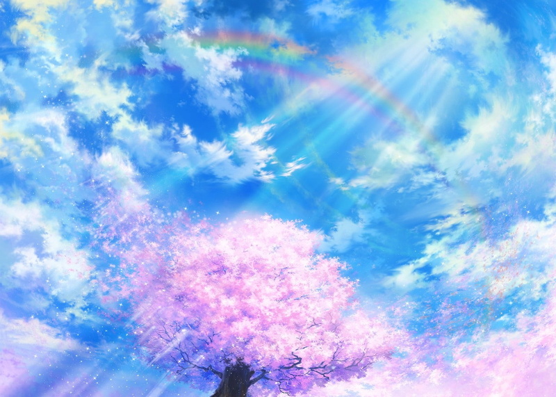 Sun Rays, 720P, Cherry Blossom, sky, clouds, rainbows