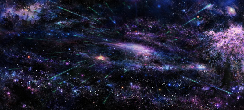 space, the sky, tree, stars, Sakura, tsujiki, galaxy, 4K, art