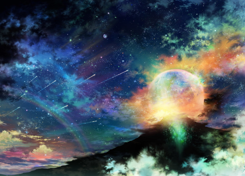 vibrant Color, constellation, imagination, clouds, galaxy, night, power in nature, 1080P, glowing, rainbow, blue, abstract, moon, space, sky, exploding