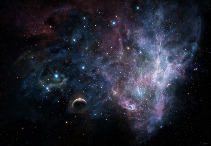 tsujiki, space, 2K, art, stars, planets