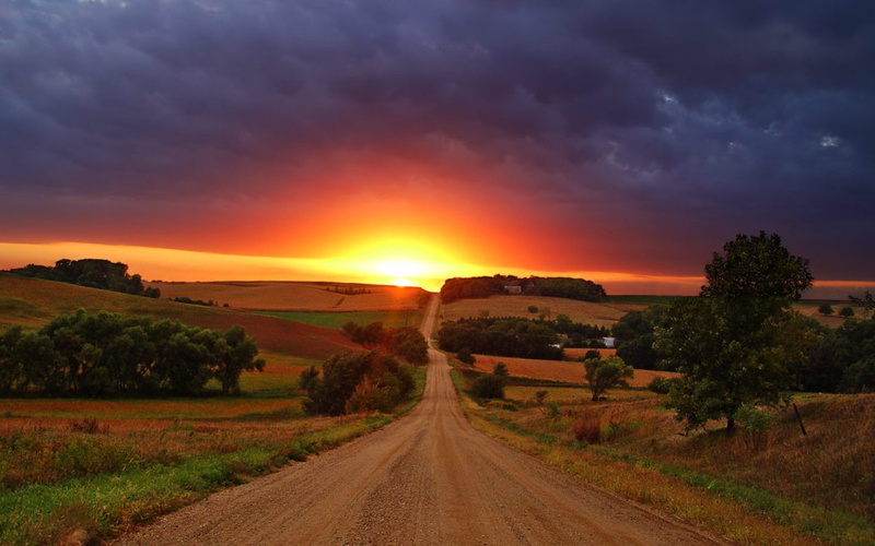 dirt, nature, 720P, clouds, sunset, road, hd