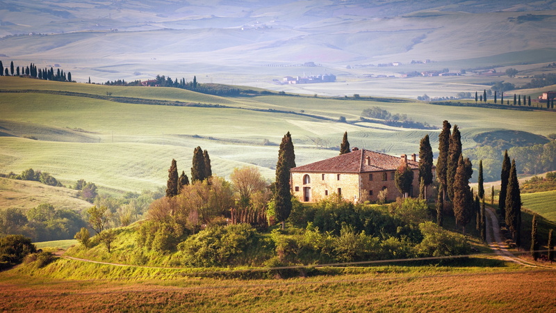 europe, house, val dorcia, podere belvedere, italy, hills, tuscany, fields, villa podere belvedere, cottage, 4K, cypress, valdorcia, cypresses