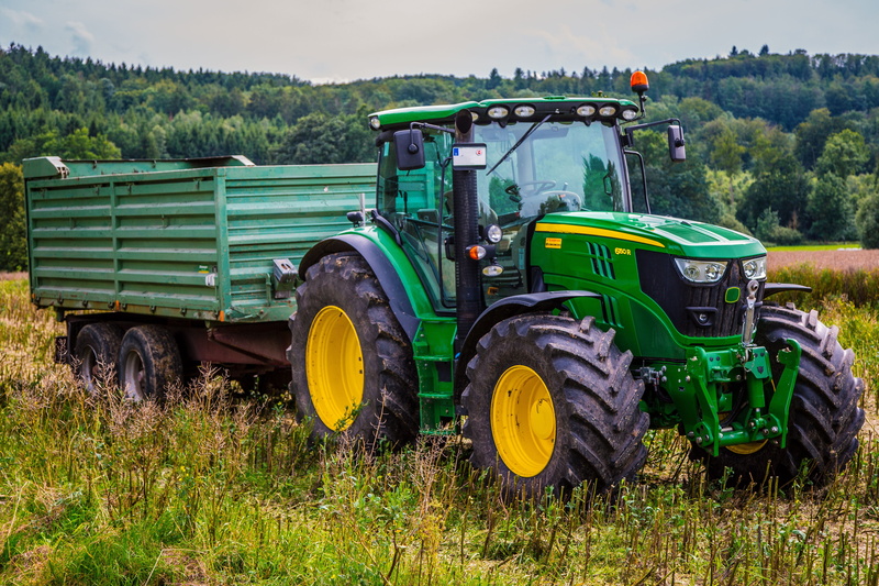 land, day, tractor, agricultural machinery, transportation, landscape, 4K, no people, farm, various, green color, grass, agricultural equipment, rural scene