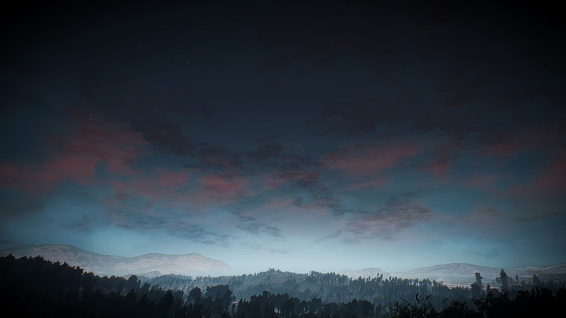tranquil scene, outdoors, video games, cloud - sky, scenics - nature, sky, mountain range, mountain, idyllic, winter, green, majestic, forest, environment