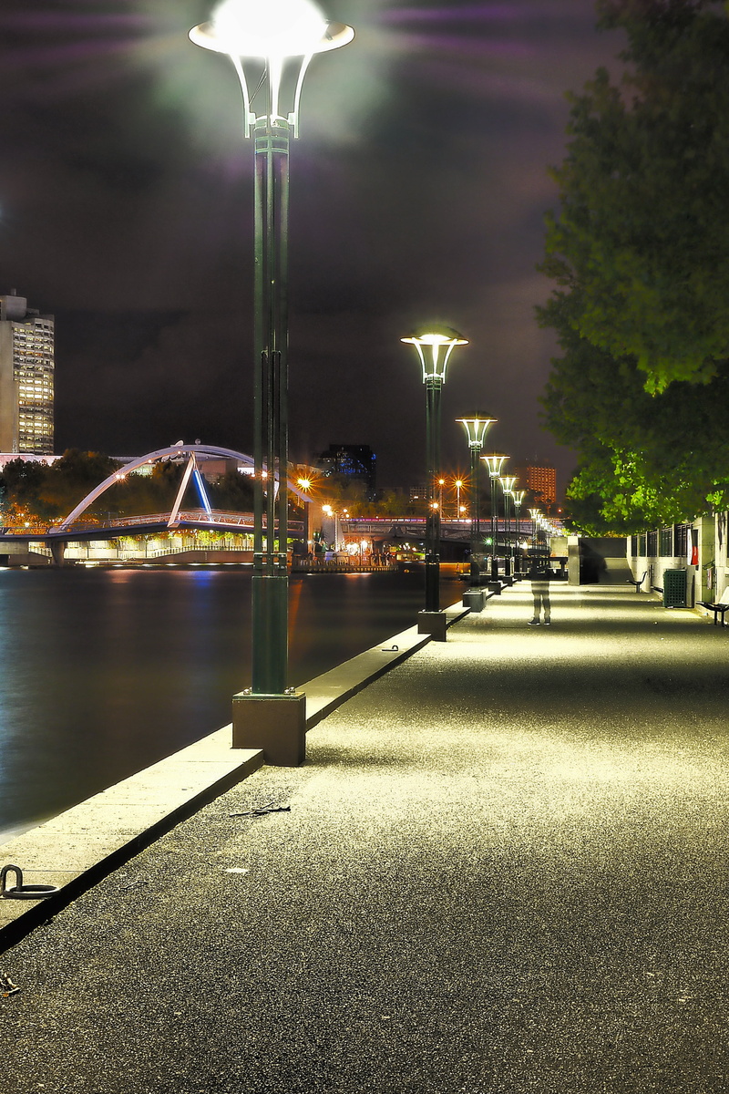 built structure, outdoors, footpath, nature, sky, street, connection, building exterior, river, water, city, street Light, no people, melbourne, bridge - man made structure