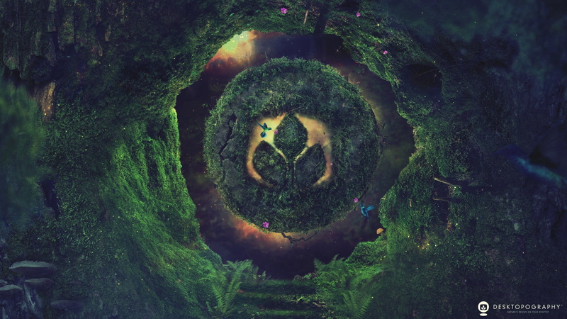 tree trunk, outdoors, forest, shape, old, close-up, no people, brown, land, painting, plant, moss, green color, undergrowth, Desktopography, logo, trunk