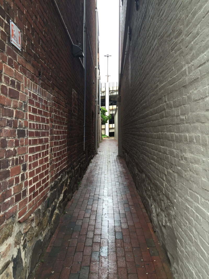 brick, outdoors, narrow path, passage, building exterior, street, narrow, building, city, buildings, no people, architecture, footpath, wall - building feature