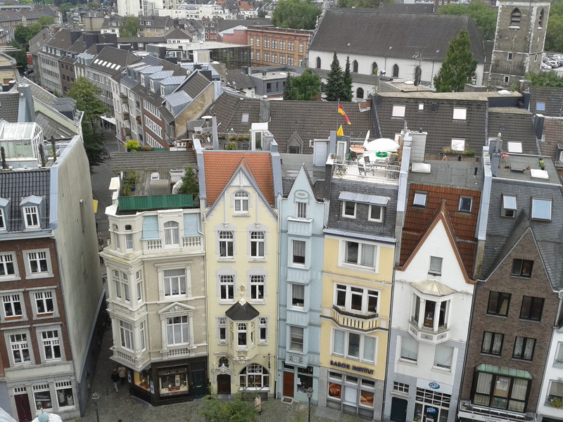 facades, roof, photography, narrow, no people, roofs, perspective, houses, aerial, town, residential district, community, city, aachen cathedral, narrow houses