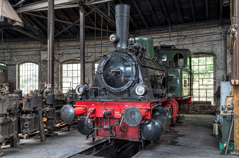 train - vehicle, rail transportation, transportation, industry, Steam Locomotive, steam railway, train, track, no people, machinery, indoors, 1080P, day