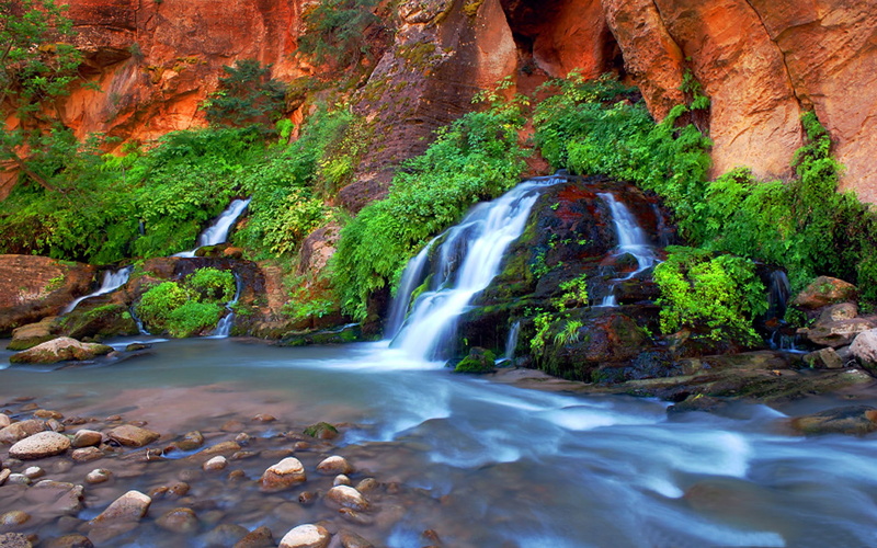 park, downstream, 1080P, national, arizona, hd, states, along, zion, narrows, movement, united, river