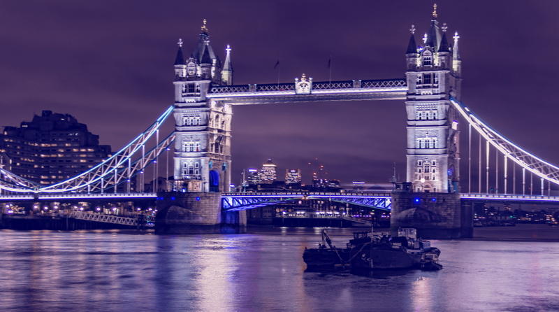 uk, england, built structure, bridge - man made structure, outdoors, no people, 4K, london, transportation, purple, bridge, building exterior, tower, river