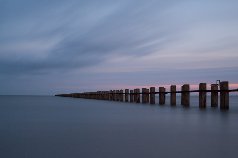 sunset, uk, shot, mod, brown, beach, canon, East Beach, Out to Sea, waters, shipping, tranquility, wooden, thames, sea, moving water, pier, seaside, sky