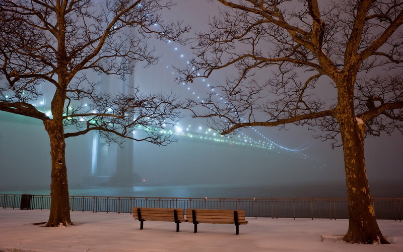 bridge, bench, 1080P, mist, Narrows Bridge, Verrazano