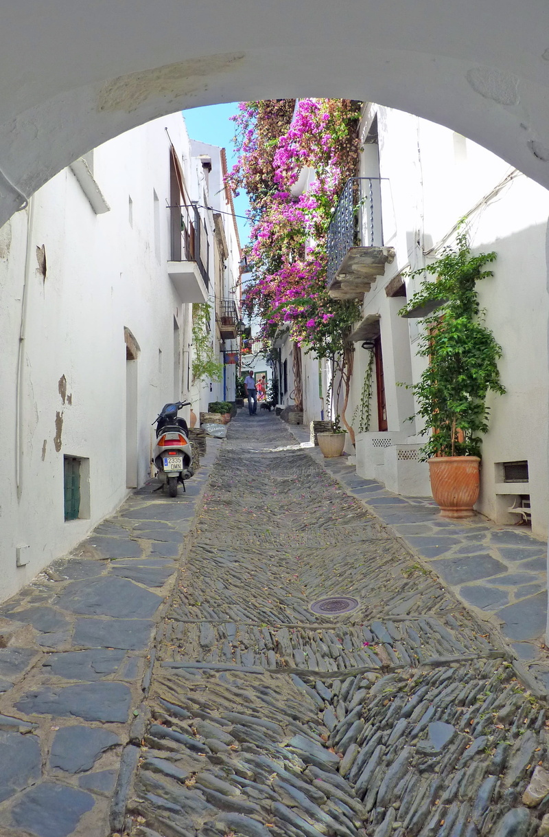 motor vehicle, paving stone, the way forward, long, car, city, road, mode of transportation, calle, plant, Spain, transportation, nature, flower, diminishing perspective