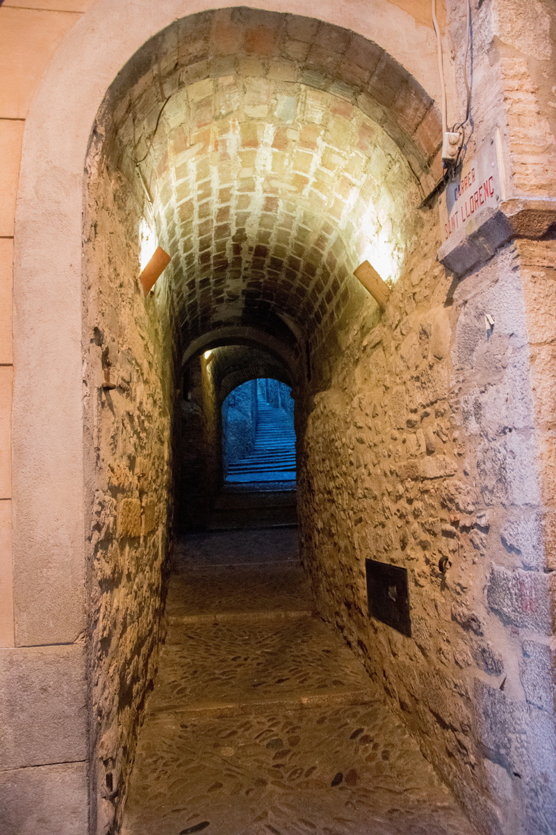 old, the past, costa brava, illuminated, direction, no people, corridor, arch, built structure, lighting equipment, 5K, catalonia, arched, wall, tunnel