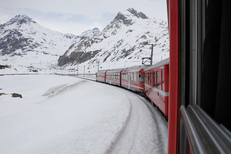 transportation, winter, travel, svizzera, rail transportation, outdoors, mountain, bernina railway, railway station, white color, beauty in nature, regional train