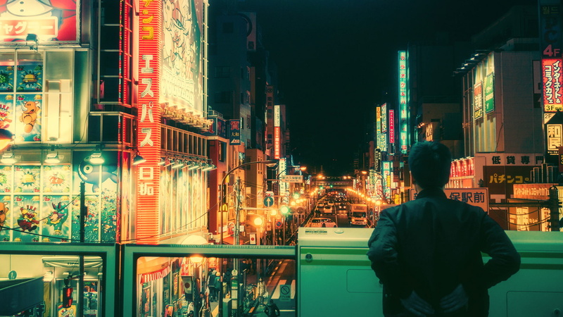 neon, Japanese, bicycle, 1080P, Tokyo