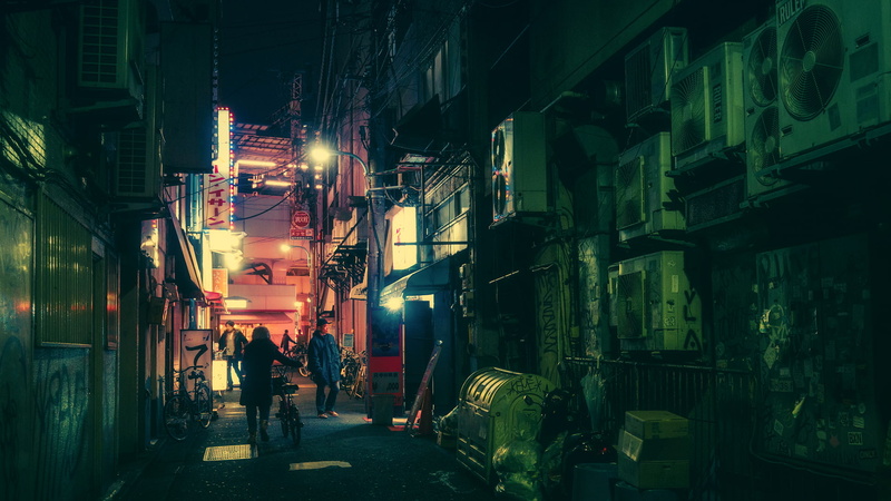 Japanese, neon, 1080P, bicycle, Tokyo