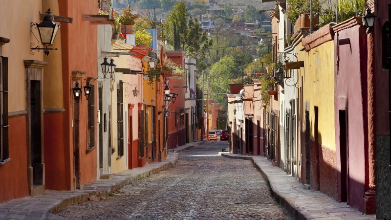footpath, Street, diminishing perspective, residential district, architecture, transportation, alley, city, Mexico, long, direction, cobblestone, row house