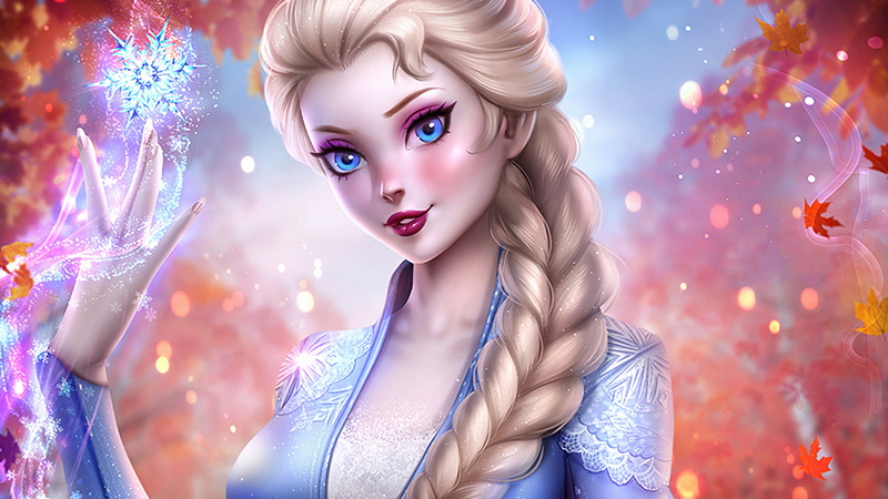 Braid, Blue Eyes, Elsa (Frozen), Blonde, Movie, 2K, Frozen 2, Lipstick