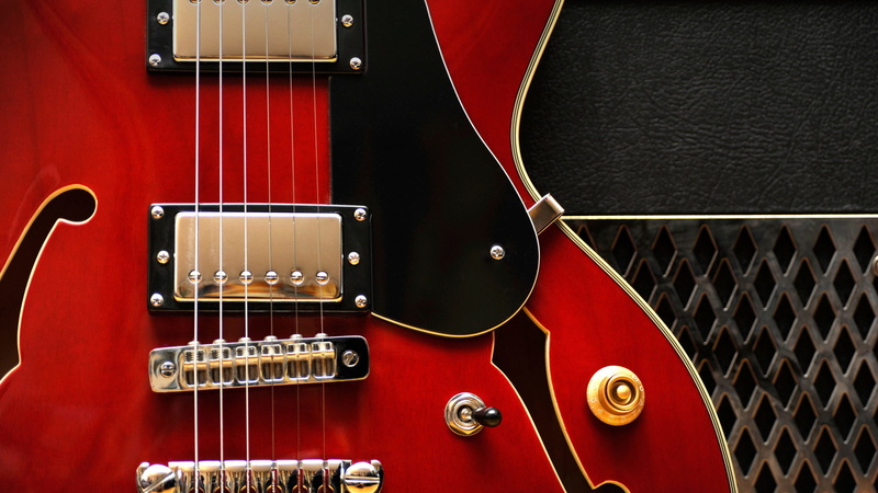 strings, 1080P, electric guitar, macro, Gibson 335