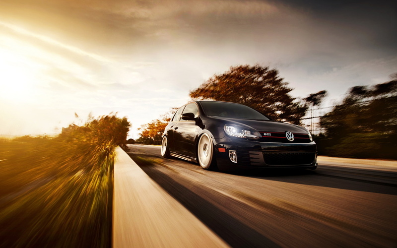 Car, Golf, Black, Sunset, Color, Road, 1080P, gti, Volkswagen