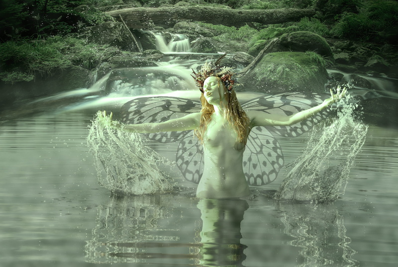 2K, day, beauty, one person, lifestyles, mythology, hairstyle, fairy, water, fairy tale, enchanted forest, animal magic, forest, creature, digital composite