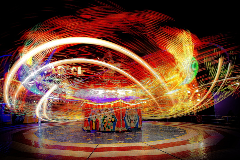 action, light, abstract, carousel, movement, speed, amusement park, 4K, circles, year market, night photograph, time, illuminated, architecture, fun, glowing