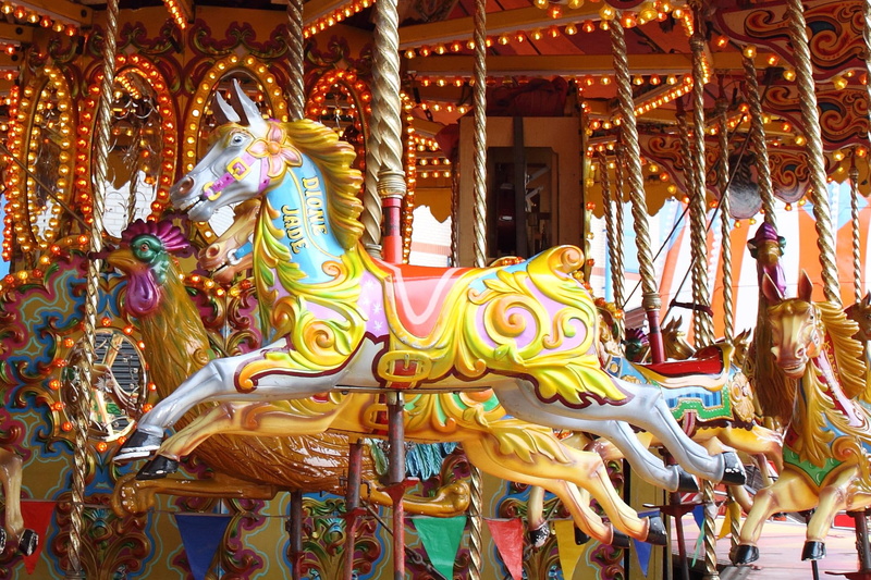 1080P, time, toy, festival, sculpture, fun, amusement, animal wildlife, entertainment, mammal, carousel horses, colorful, pony, illuminated, no people