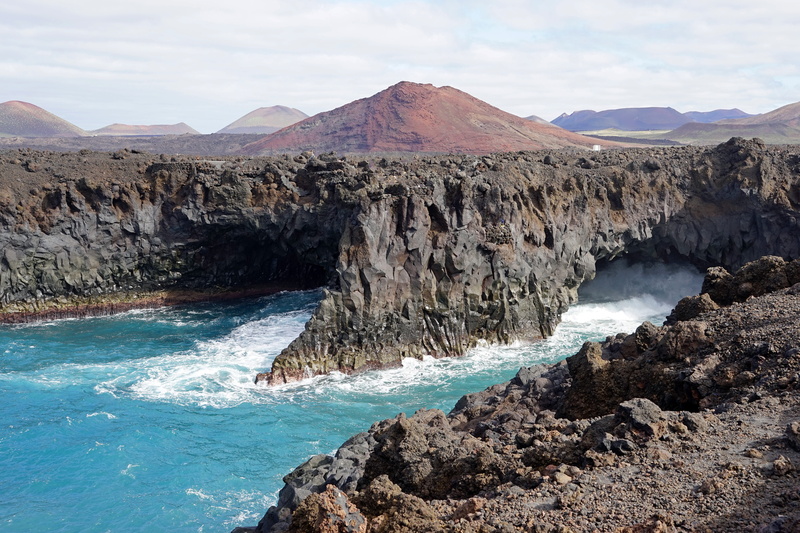 eroded, los hervideros, rock - object, beside, volcanic crater, black, lanzarote, sky, outdoors, scenics - nature, physical geography, rock formation, tranquility