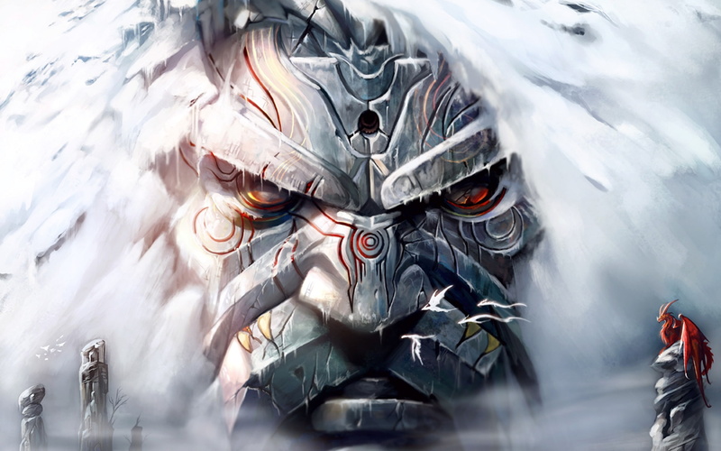 face, rock, runes, 1080P, Art, dragon, the guardian, snow