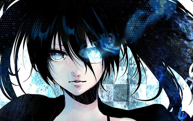 front view, glasses, anime, real people, digital composite, eyes, beautiful woman, Black Rock Shooter, young adult, fashion, face, leisure activity, blue