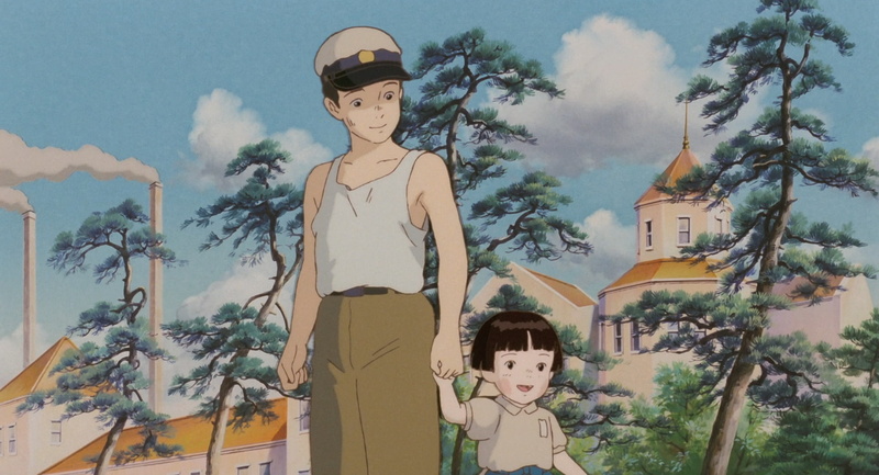 tree, building exterior, architecture, female likeness, male likeness, statue, sculpture, Grave of the Fireflies, no people, built structure, building