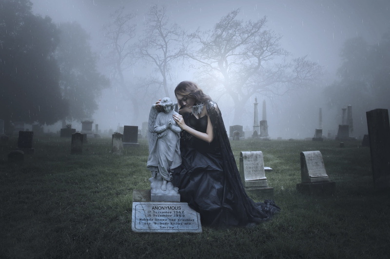 grave, fantasy girl, 1080P, mist, angel, women, graveyards