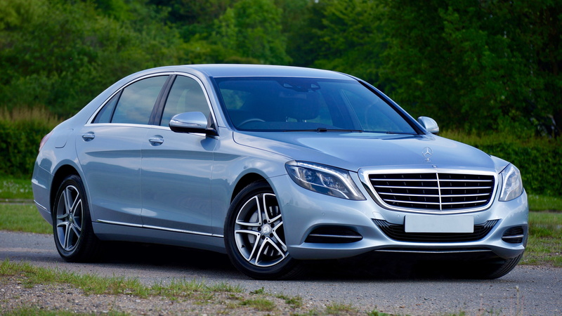 sedan, car, shiny, reflection, vehicle, lamp, silver - metal, metal, equipment, motor vehicle, nature, 4K, benz, near, light, headlight, transportation
