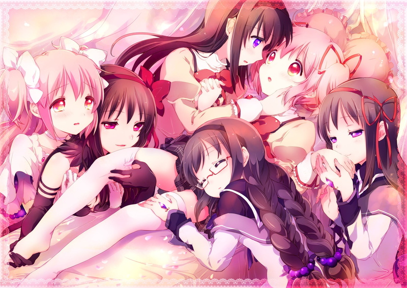 young adult, leisure activity, human representation, pink color, art and craft, Kaname Madoka, hairstyle, thigh-highs, indoors, digital composite, lifestyles