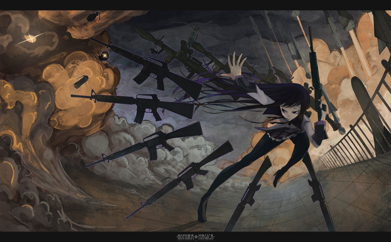 auto post production filter, indoors, transfer print, female likeness, Akemi Homura, graffiti, real people, Mahou Shoujo Madoka Magica, high angle view