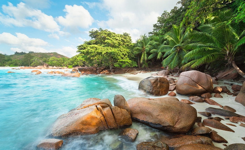 rock, Eden, landscape, beach, 720P, island, tropical, sea, palm trees, photography, nature, turquoise, Seychelles, summer