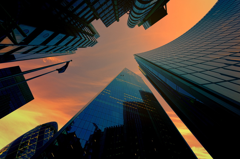 building, modern, blue, dusk, city, wide angle, glass, tall - high, built structure, spire, high, the scalpel, clouds, 5K, window cleaner