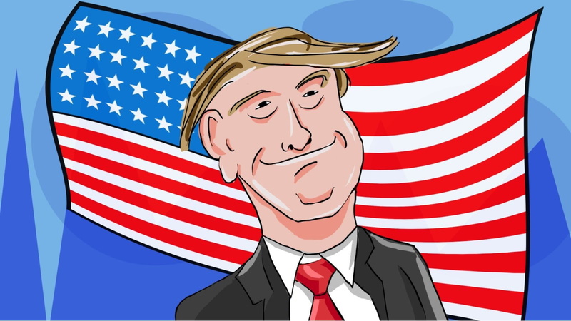 flag, event, adult, one person, white color, military, caricature, celebration, red, 720P, shape, blue, Donald Trump, cartoon, patriotism, star shape