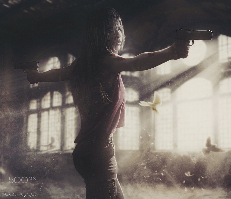 1080P, 500px, digital art, gun, girls with guns, women, weapon, Mehdi Mostefaï