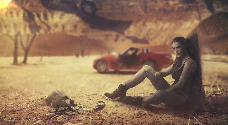 weapon, Mazda, desert, Mehdi Mostefaï, car, money, women, digital art, Mazda MX-5, 500px, gun, 1080P, girls with guns
