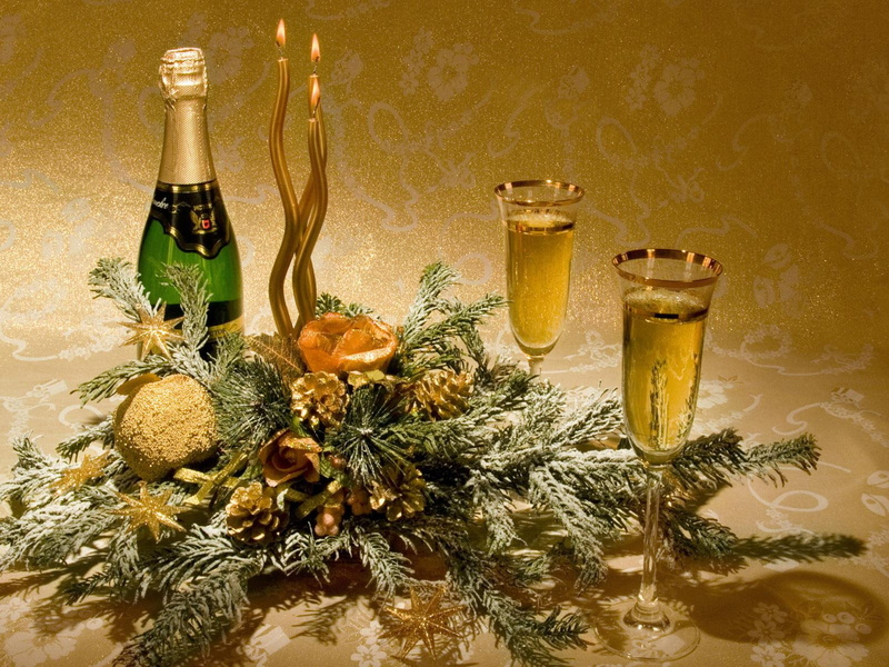 christmas, tree, fur, year, fur-tree, new, 720P, ornaments, champagne, new year, candles